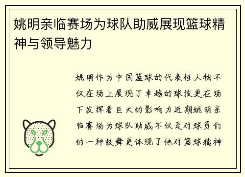 姚明亲临赛场为球队助威展现篮球精神与领导魅力